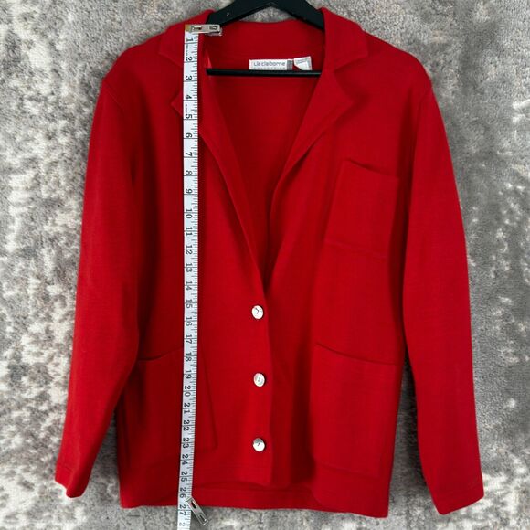 Liz Claiborne Petites Size P Cotton Blend Cardigan Sweater Red Button Pockets - Picture 4 of 10